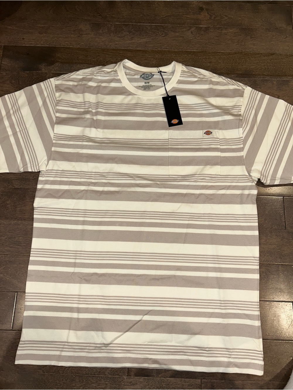 Dickies Short Sleeve Striped Pocket Tee in Beige and White